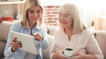 A mother talking to her adult daughter.