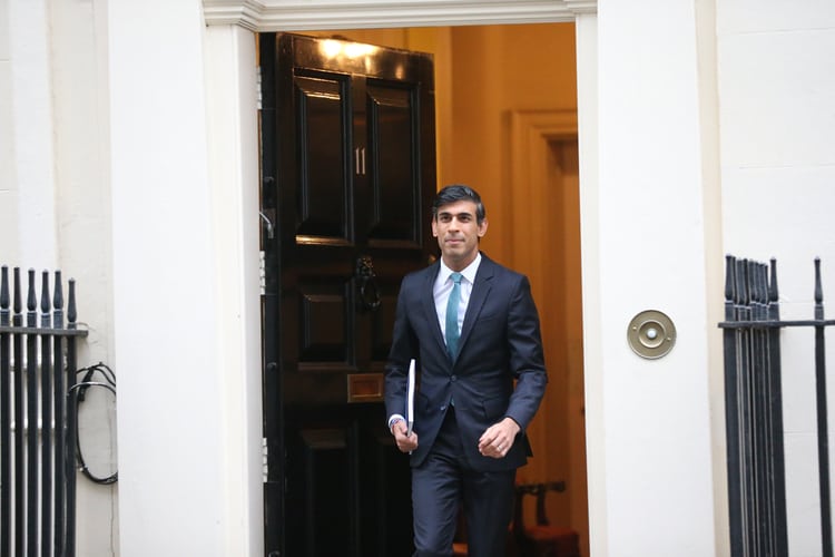 British chancellor, Rishi Sunak, leaving 11 Downing Street